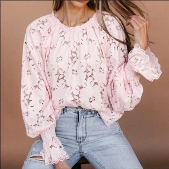Free People Tops - Free People Olivia Lace Tee in Pink S NWOT